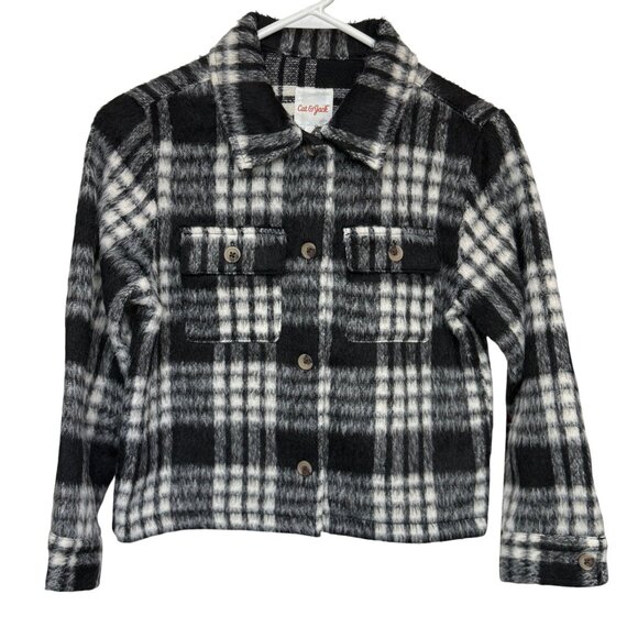 Cat & Jack Black & White Plaid Shirt Jacket Boys Large (10/12) Button Front - Picture 1 of 6